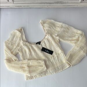 LULU’S Cream Puff Sleeve Smocked Crop Blouse Size M NWT